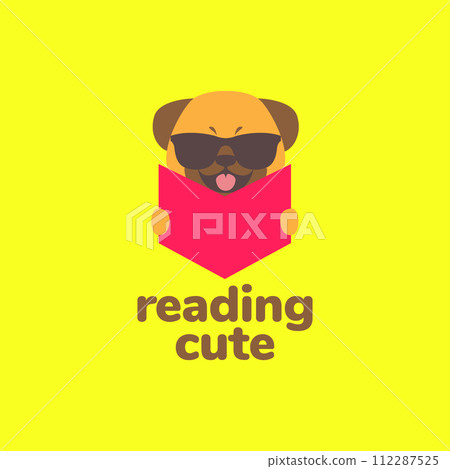animal pets puppy reading book study mascot cartoon cute logo design vector 112287525