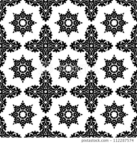 Black and white vintage seamless pattern. Floral ornamental monochrome damask background. 112287574