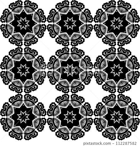 Black and white vintage seamless pattern. Floral ornamental monochrome damask background. 112287582