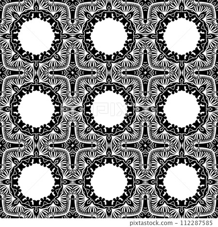 Black and white vintage seamless pattern. Floral ornamental monochrome damask background. Black and white vintage seamless pattern. Floral ornamental monochrome damask background. 112287585