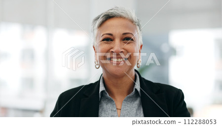 Senior woman, ceo closeup and laughing face in a office with consultant manager confidence. Funny, comedy and happy professional employee at a company with job at consultation agency with a smile Senior woman, ceo closeup and laughing face in a office with consultant manager confidence. Funny, comedy and happy professional employee at a company with job at consultation agency with a smile 112288053