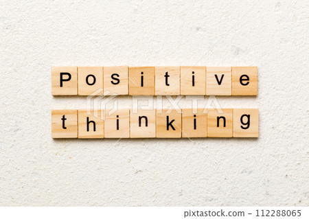 positive thinking word written on wood block. positive thinking text on table, concept positive thinking word written on wood block. positive thinking text on table, concept 112288065