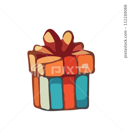 Gift vector illustration. Christmas New Year decoration box. Drawn in cartoon watercolor style isolated on a white background. Gift vector illustration. Christmas New Year decoration box. Drawn in cartoon watercolor style isolated on a white background. 112288066
