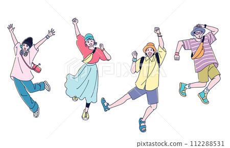 四名男女戶外時尚跳躍 112288531