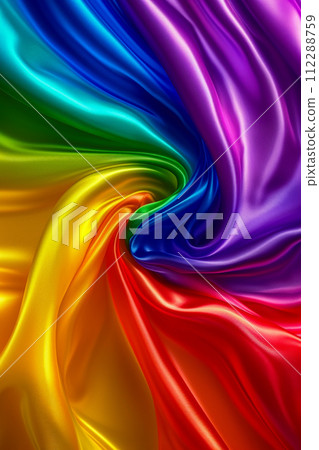 Rainbow colored fabric with swirled pattern. Generative AI 112288759