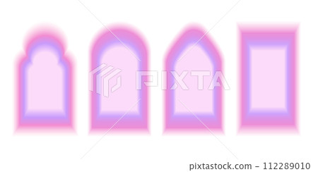 Pink Aura Frame Y2k blurred gragient set unfocused shapes arch, abstract geometric shapes in trendy retro style. Futuristic collection 112289010
