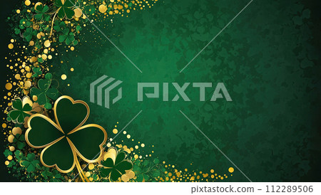 St. Patrick's Day holiday invitation with a place for text in a frame, a postcard with a green four-leaf clover. Banner, St. Patrick's background. AI generated 112289506
