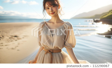 A woman standing by the sea 112290067