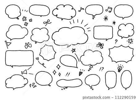 Hand-drawn speech bubble set, simple black and white line drawing 112290159