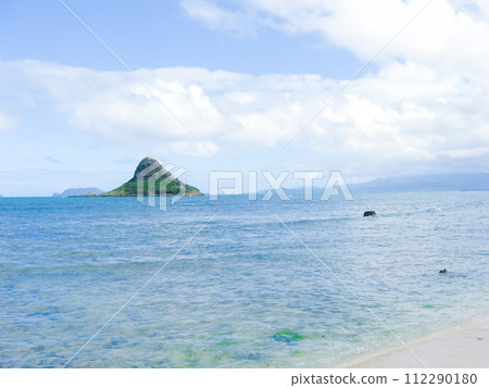 Hawaii's blue ocean and Chinaman's hat at Kualoa Regional Park, Oahu Hawaii's blue ocean and Chinaman's hat at Kualoa Regional Park, Oahu 112290180