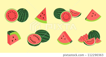 Cute red sliced watermelon illustration. 112290363
