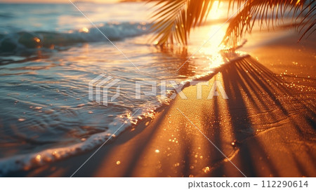 Sun Setting on Tropical Beach 112290614