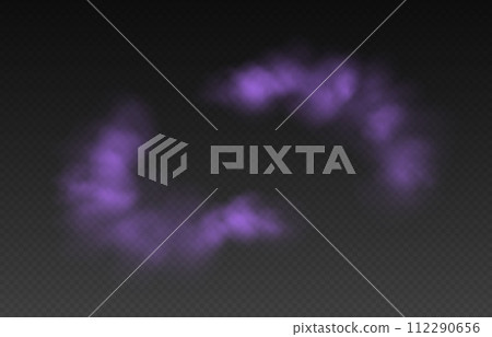Purple smoke, colorful fog, realistic smog, haze, mist or cloudiness effect. 112290656