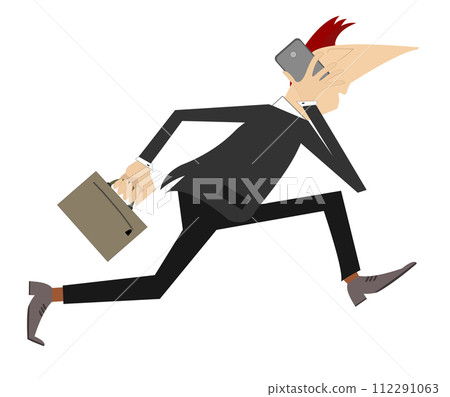 Businessman walking, holding briefcase and talking on the phone Cartoon businessman talking on phone holding folder briefcase Businessman walking, holding briefcase and talking on the phone Cartoon businessman talking on phone holding folder briefcase 112291063