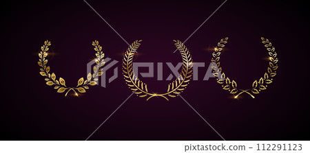 Golden laurel wreaths realistic vector illustration set 112291123