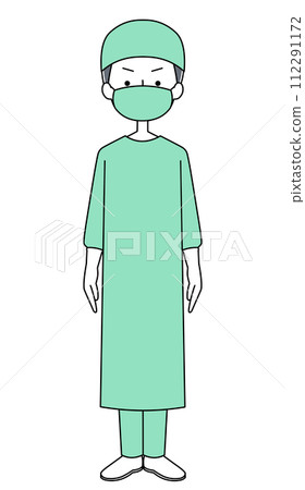 Illustration of a surgeon (surgical gown) (male) Illustration of a surgeon (surgical gown) (male) 112291172
