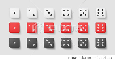 Gambling dices with dots realistic vector illustration set Gambling dices with dots realistic vector illustration set 112291225