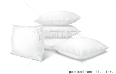 Soft white bed pillows pile realistic vector illustration 112291239