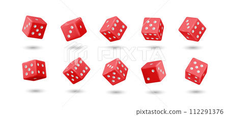 Flying red dices of casino realistic vector illustration set 112291376