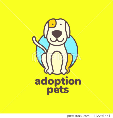 dog pets sit waiting owner colorful modern mascot cartoon cute logo vector icon illustration 112291461