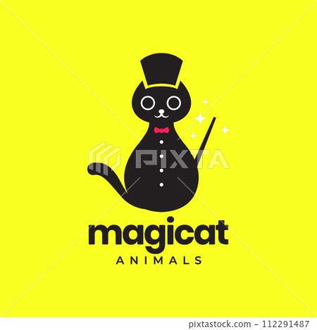 magician cat pets magic playing cute mascot modern minimal logo vector icon illustration 112291487