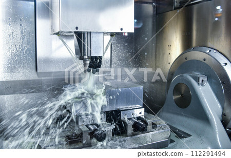 Metalworking CNC milling machine. Cutting metal modern processing Hi-technology machining concept. 112291494