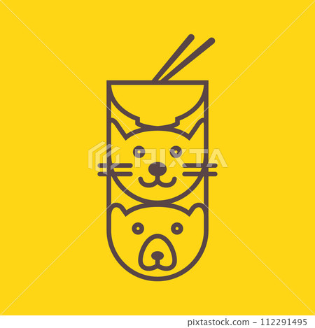 animal cat and bear noodle food bowl lines minimal mascot logo vector icon illustration 112291495