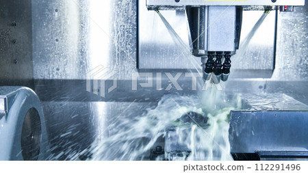 Metalworking CNC milling machine. Cutting metal modern processing Hi-technology machining concept. 112291496