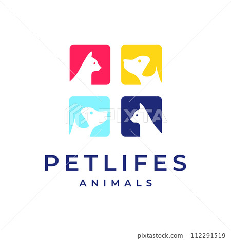 pets group cat dog abstract colorful modern mascot minimal logo vector icon illustration 112291519