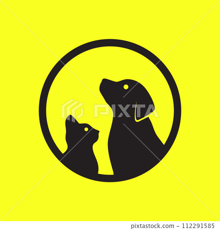 dog and cat pets circle silhouette modern minimal mascot logo vector icon illustration 112291585