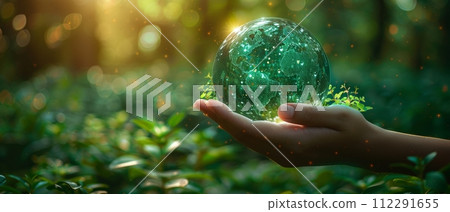 AI-generated content. The concept of eternity, unlimited and endless, and the circular economy as the vehicle for future growth of businesses and the environment. 112291655