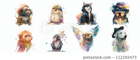 Artistic Watercolor Collection of Animals: A Set of Beautifully Crafted Paintings Featuring Various Species in Artistic Artistic Watercolor Collection of Animals: A Set of Beautifully Crafted Paintings Featuring Various Species in Artistic 112292473