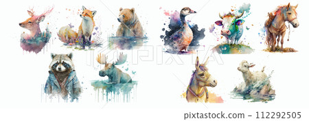 Vibrant Watercolor Collection of Wildlife: A Series of Detailed, Colorful, and Artistic Illustrations of Various Animals 112292505