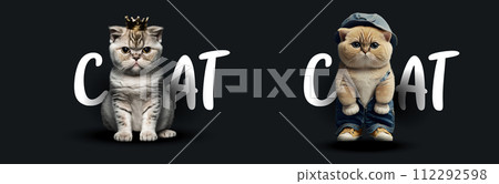 Adorable Kitten Wearing a Crown and Cat in Jeans Illustration - A Creative and Funny Vector Artwork for Various Adorable Kitten Wearing a Crown and Cat in Jeans Illustration - A Creative and Funny Vector Artwork for Various 112292598