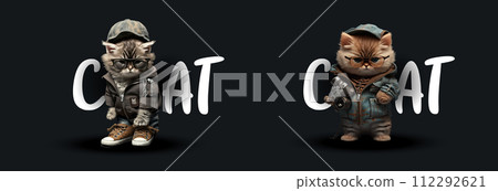 Urban Feline Attitude: Illustrated Cats in Stylish Outfits Posing with Confidence, Perfect for Modern Character Design and Fashion Urban Feline Attitude: Illustrated Cats in Stylish Outfits Posing with Confidence, Perfect for Modern Character Design and Fashion 112292621