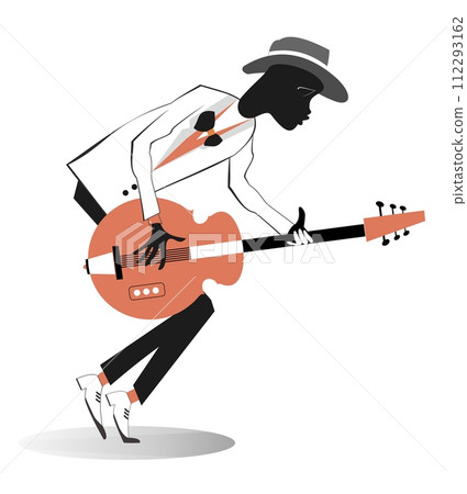 African guitarist illustration. African musician is playing guitar with inspiration isolated on white background 112293162