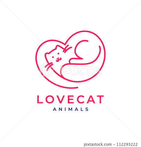 cat kitten pets love heart lines mininalist modern mascot logo vector icon illustration 112293222