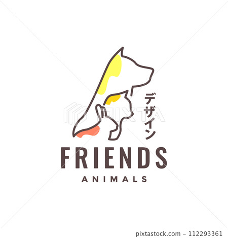animal pets dog cat rabbit line art colorful modern minimal logo design vector 112293361
