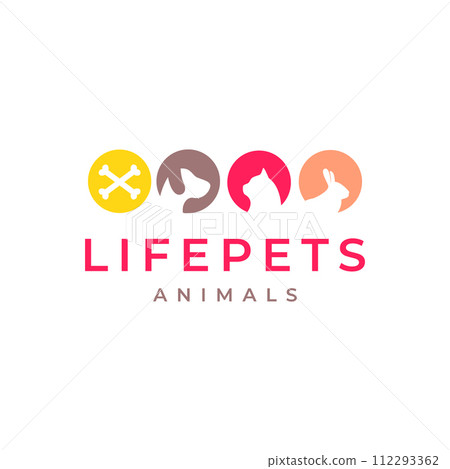 animal pets cat dog rabbit bones colorful modern circle logo design vector 112293362