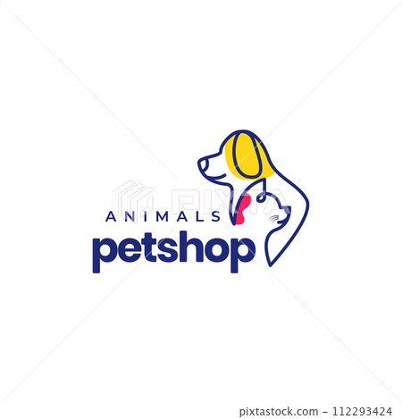 animal pets cat and dog line art colorful modern minimal mascot logo design vector 112293424