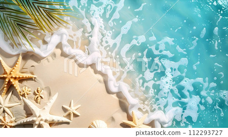 Starfish on Tropical Beach with Palm Leaves Starfish on Tropical Beach with Palm Leaves 112293727