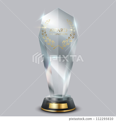 Glass award trophy realistic vector illustration on light background 112293810