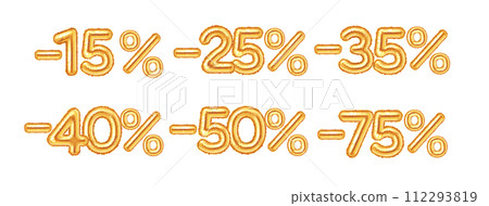 Golden balloon numbers of discount percentage icons 112293819