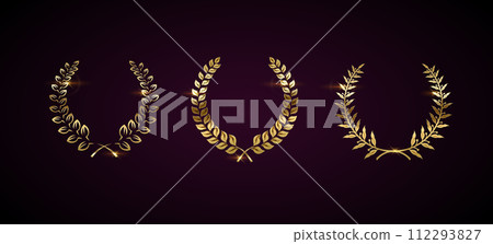 Sparkling golden laurel garlands vector illustration set 112293827