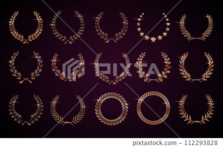 Bronze laurel winner wreaths realistic illustration set 112293828