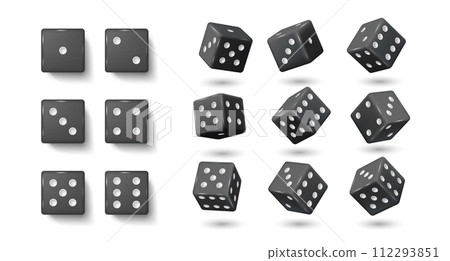 Black gambling dices realistic vector illustration set Black gambling dices realistic vector illustration set 112293851
