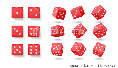 Red gambling dices realistic vector illustration set 112293853