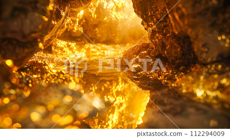 Golden River in a Cave with Liquid Light Emulsion and Crystals Golden River in a Cave with Liquid Light Emulsion and Crystals 112294009