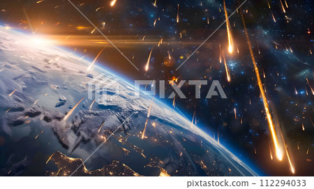 Space Storm Approaching Earth in Cityscapes 112294033
