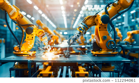 CNC Robots Working in Industrial Assembly Line 112294061